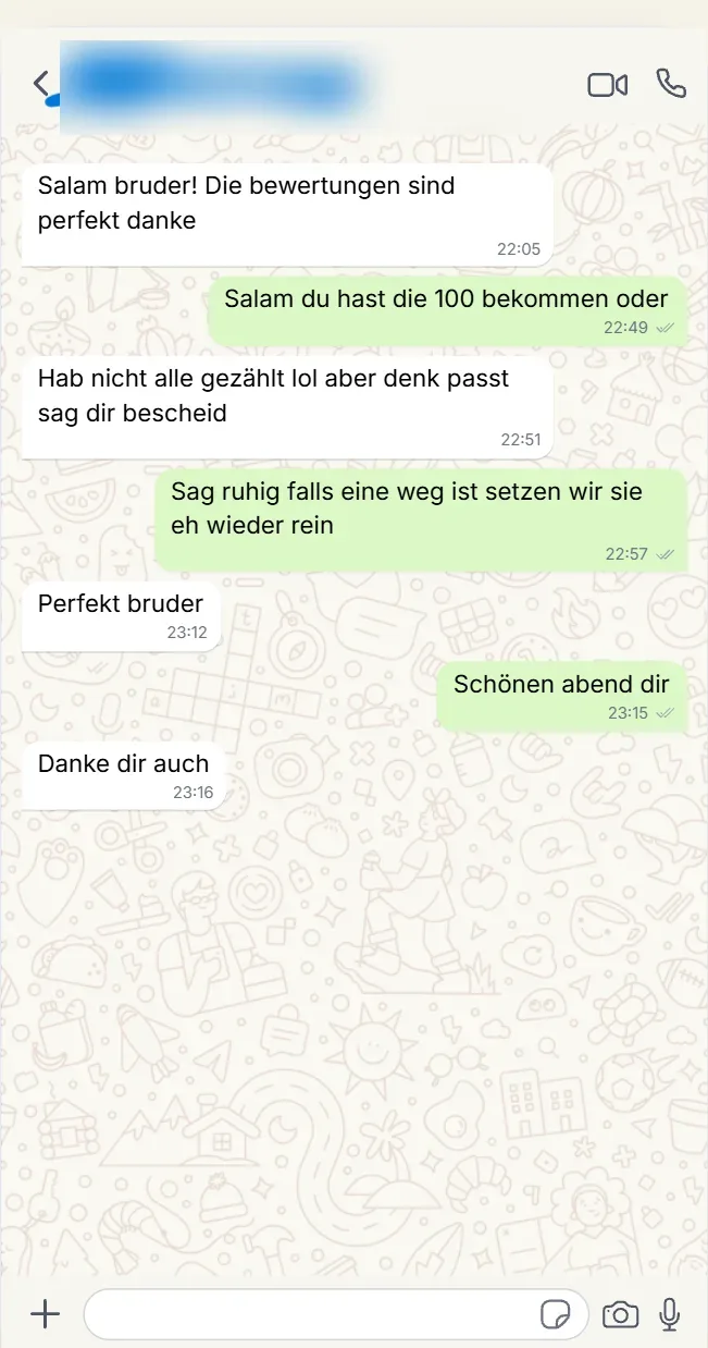 Screenshot eines mit dem Service zufriedenen Kunden